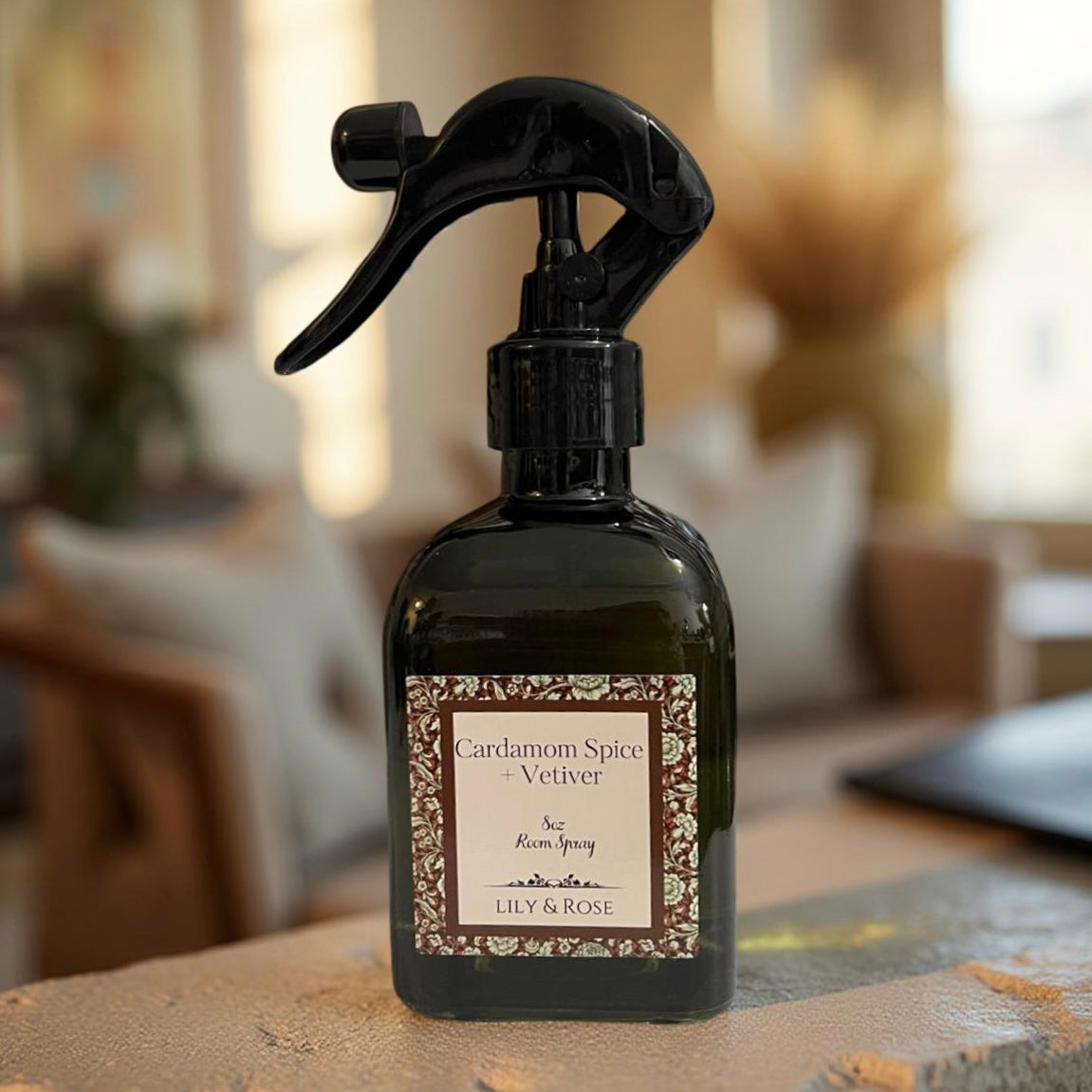 NEW!! Cardamom Spice + Vetiver_ Room Spray_8oz_ Green Glass_recycled