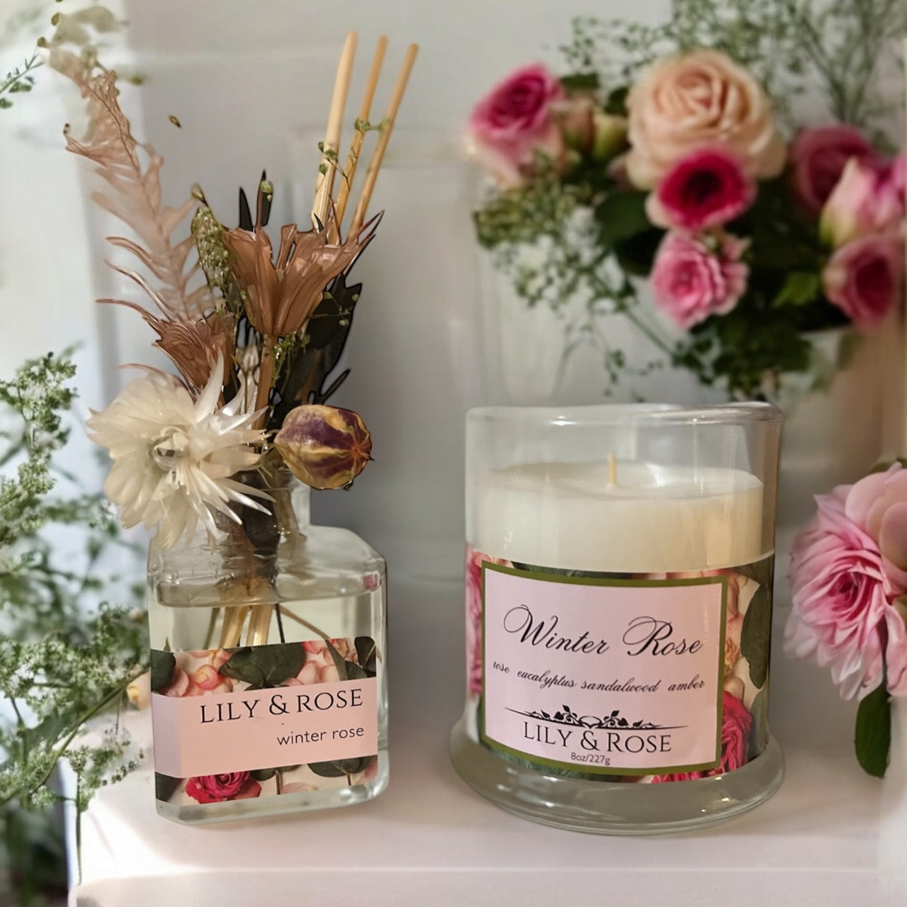 Winter Rose Botanical Reed Diffuser | 3.5oz - LILY & ROSE