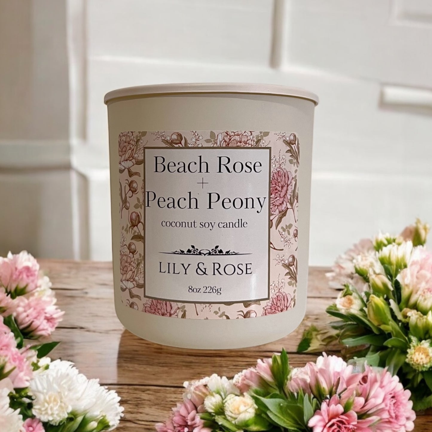 Beach Rose + Peach Peony | Coco Soy Candle | 8oz - LILY & ROSE