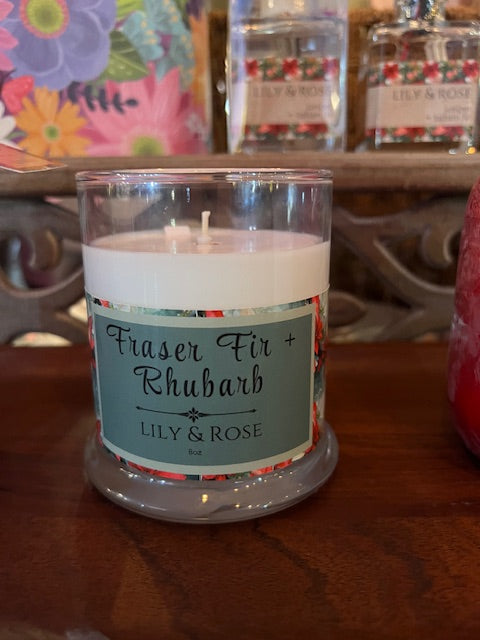 Fraser Fir + Rhubarb Holiday | 8oz Soy Candle Holiday - LILY & ROSE