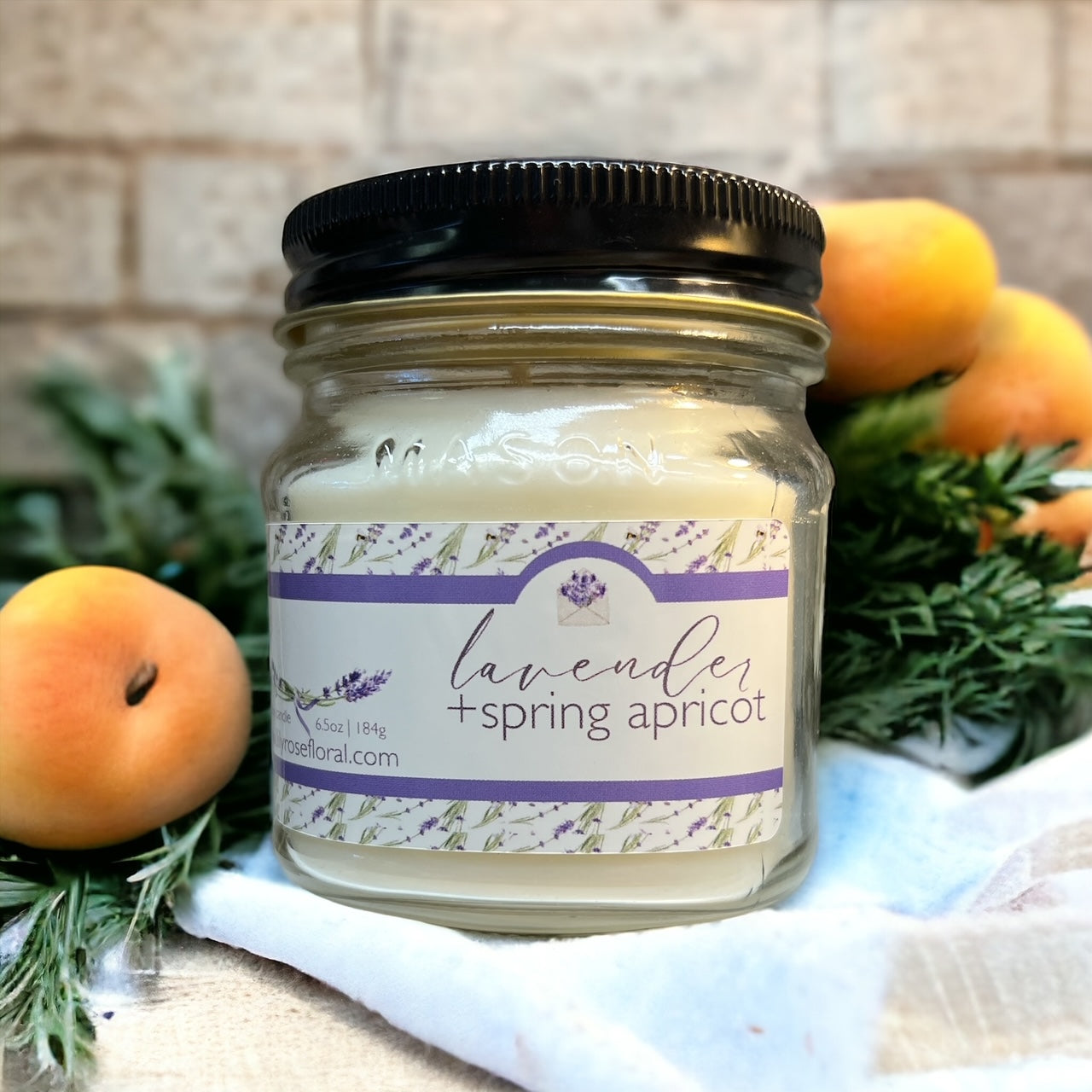 Lavender + Spring Apricot 6.5oz Mason Jar Soy Candle - LILY & ROSE
