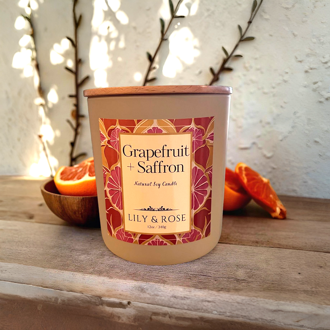 NEW !! Grapefruit + Saffron_Luxe Candle_Natural Soy_12oz_2-wick