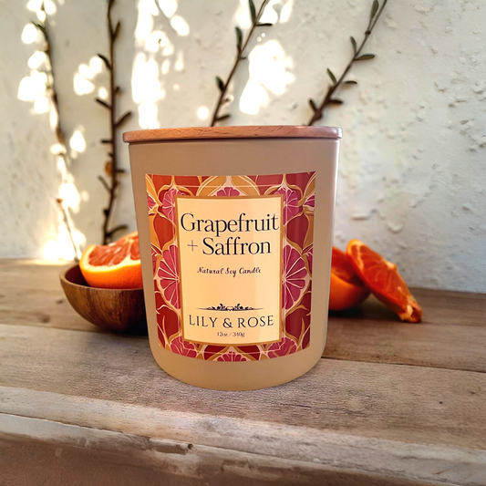 NEW !! Grapefruit + Saffron_Luxe Candle_Natural Soy_12oz_2-wick