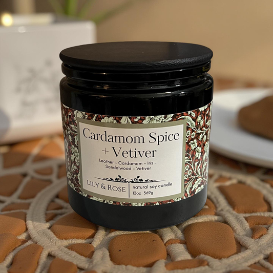 NEW !! Cardamom Spice + Vetiver_ Soy Candle_13oz Green Vessel_recycled