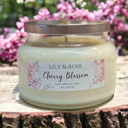 Cherry Blossom | Apothecary Jar 8oz Soy Candle - LILY & ROSE 