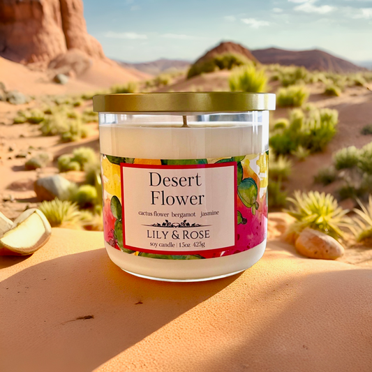 ** NEW!**  Desert Flower 15oz Soy Candle - LILY & ROSE 