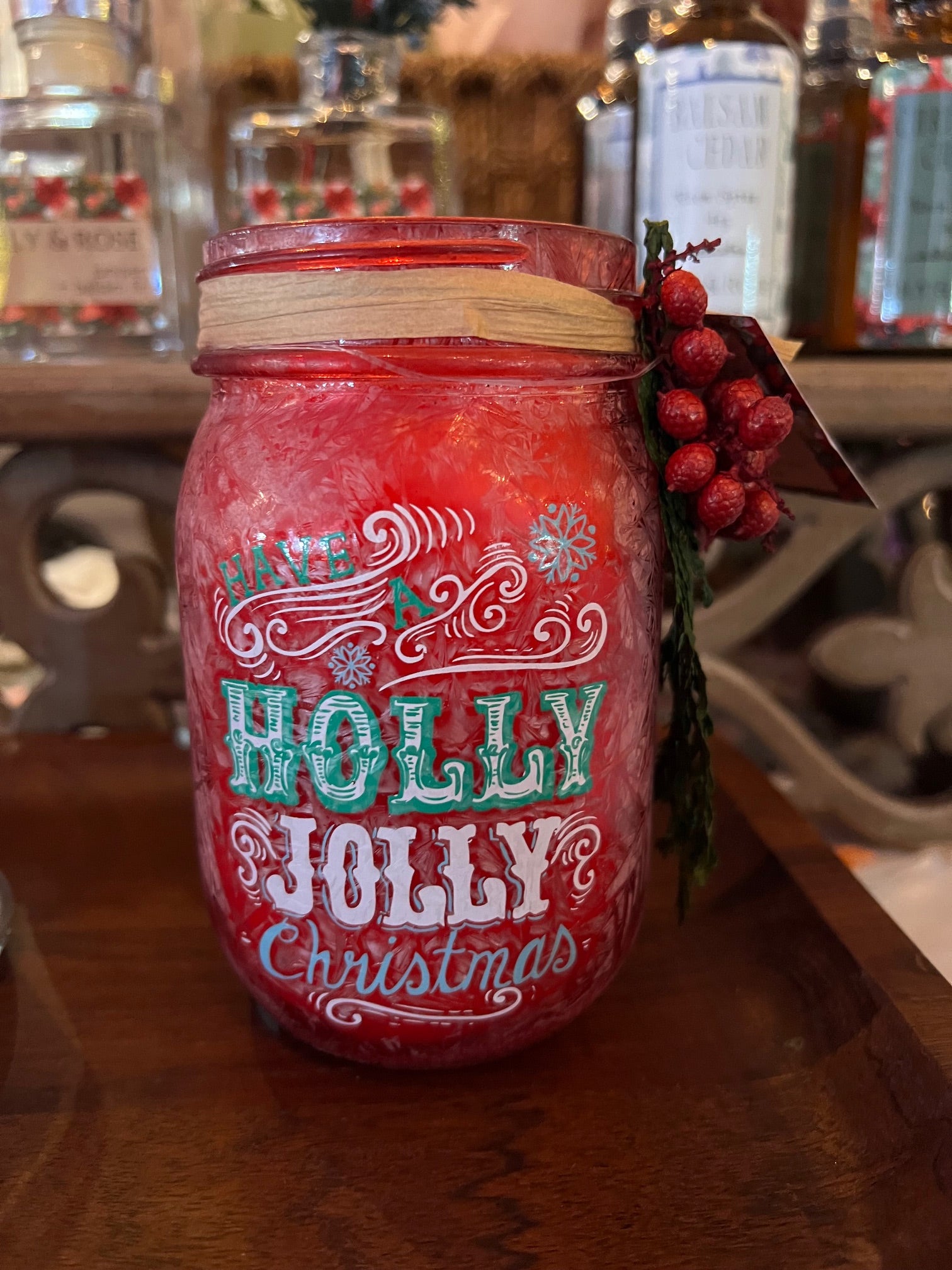 Red Mason Jar Holiday Candle | 12 oz Soy Candle - LILY & ROSE 