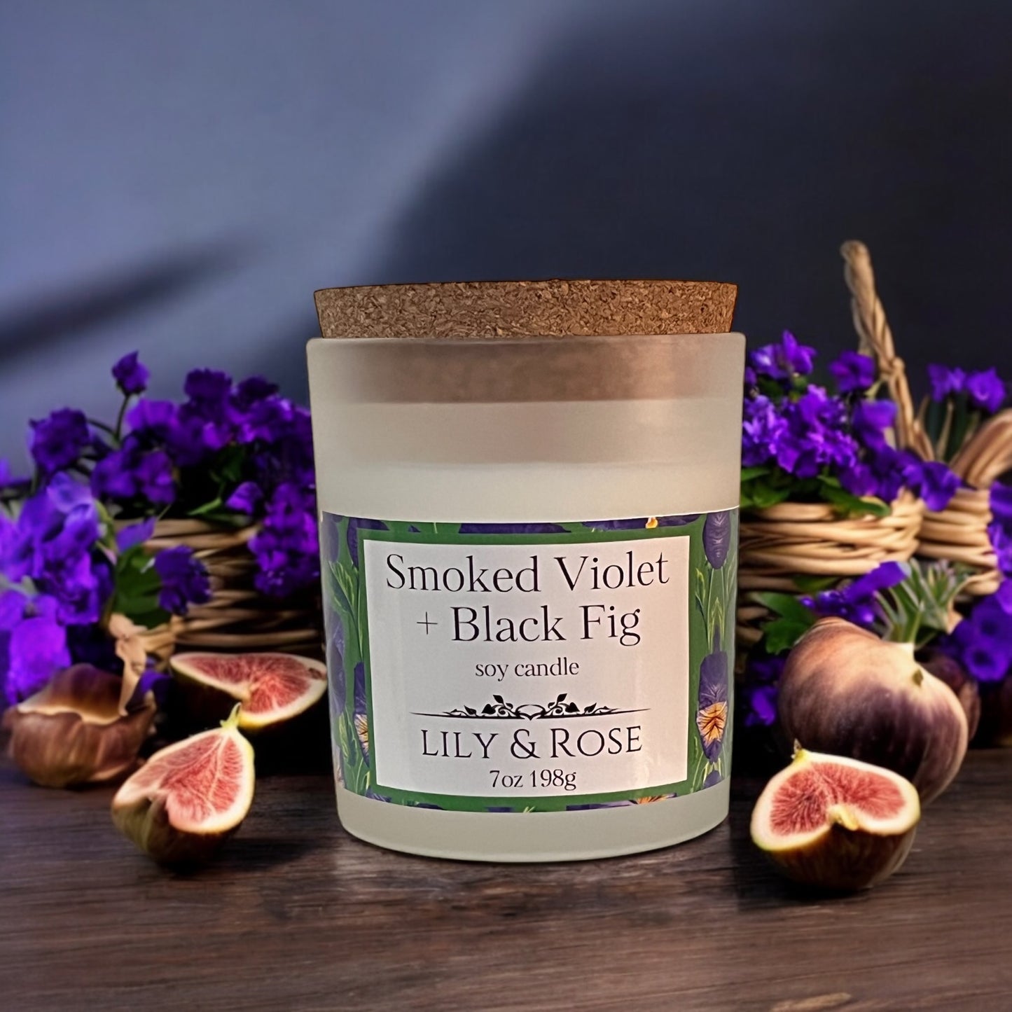 Smoked Violet + Black Fig_7oz Soy Candle - LILY & ROSE 