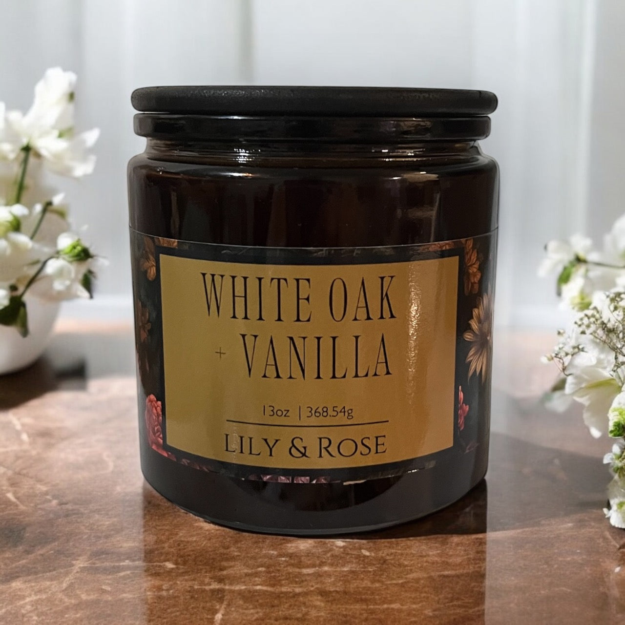 White Oak + Vanilla | 13oz Coconut Soy Blend | Black Lid